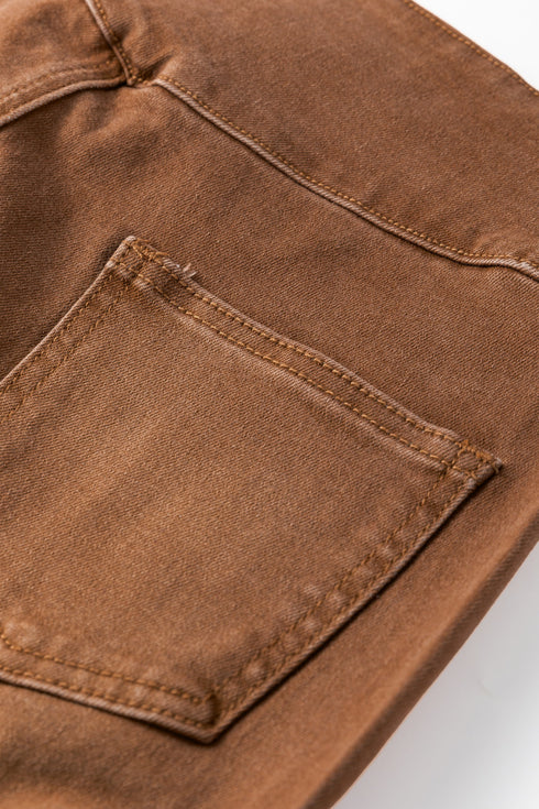 High Waist Button Fly Seamed Raw Hem Wide Leg Jeans