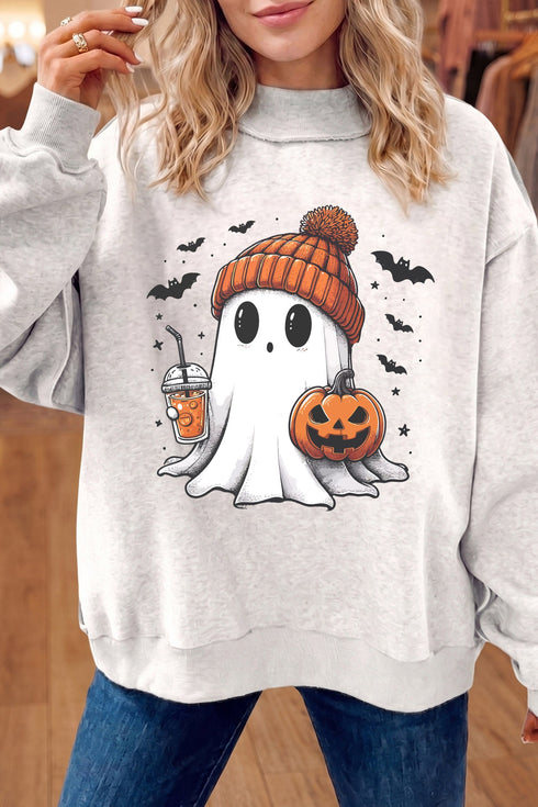 Sequin Pumpkin Face Mock Neck Tunic Sweatshirt