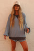 Striped Oversized Long Sleeve Top Drawstring Loose Shorts Two Piece Short Set