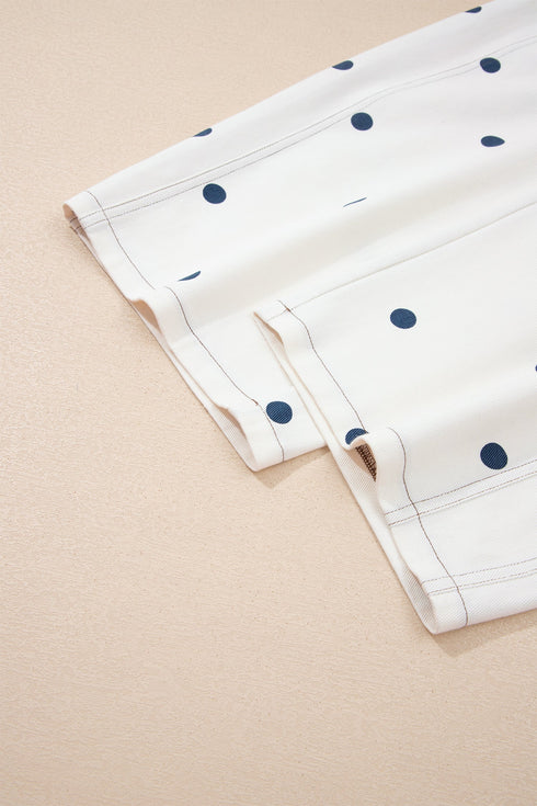 Polka Dot Print Bib Pocket Denim Barrel Overalls Jumpsuit