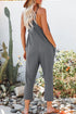 Exclusive Textured Ribbed Sleeveless V Neck Pocketed Jumpsuit