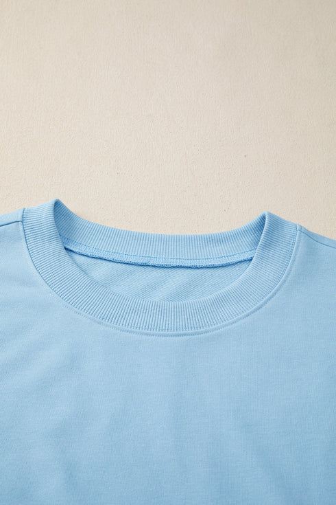 Casual Solid Loose Tee Drawstring Wide Leg Pant Sets