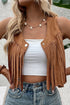 Western Fringed Suedette Faux Leather Snap Button Vest