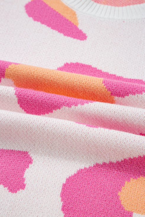 Abstract Animal Print Relaxed Crew Neck Knit Sweater