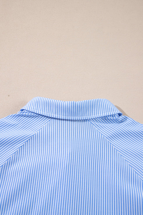 Tailored Pinstripe Button Front Smocked Cuff Blouse
