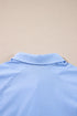 Pinstripe Long Sleeve Smocked Cuff Button Shirt Collar Blouse