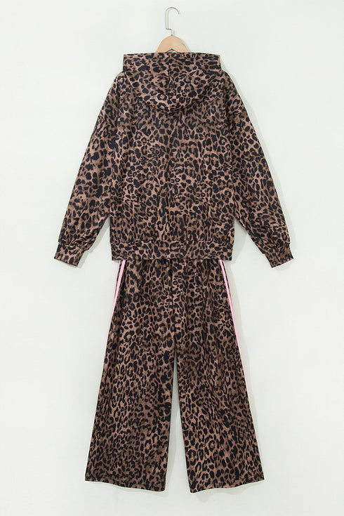Leopard Print Striped Long Sleeve Top Pant Set