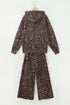 Leopard Print Striped Long Sleeve Top Pant Set