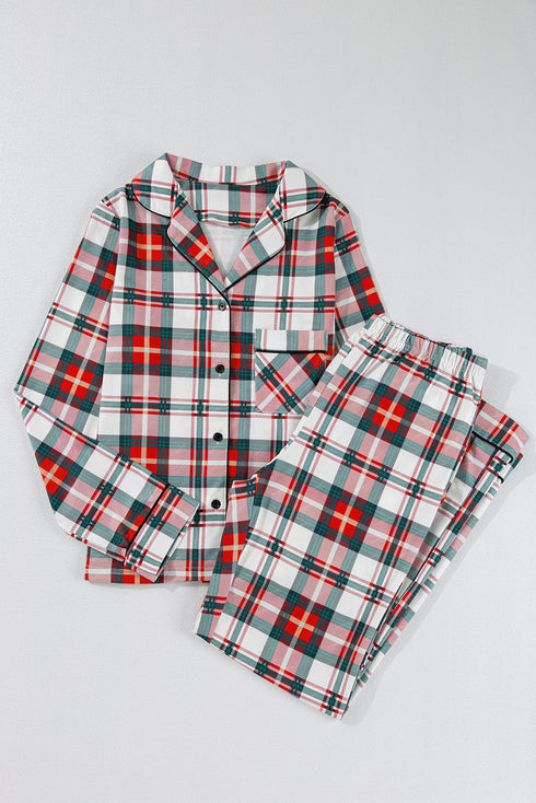Plaid Print Long Sleeve Two Piece Pajama Set Sleepwear
