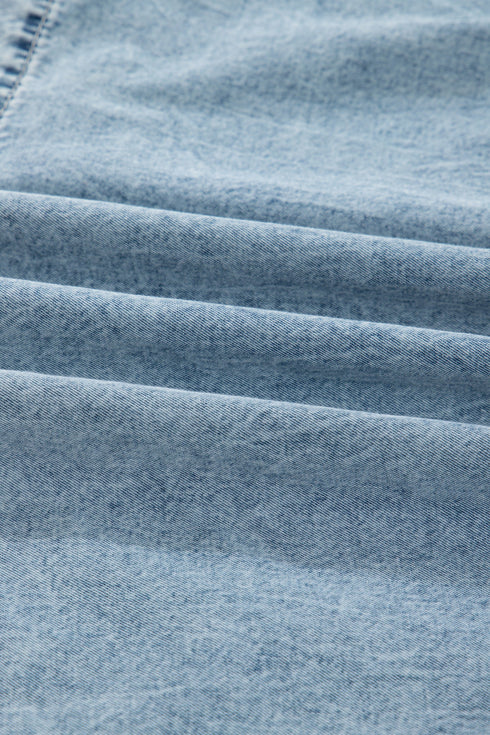 Washed Denim Tiered Flowy Western Overall Mini Dress