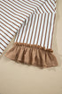 Striped Ruffle Sleeve V Neck Drawstring Pant Set
