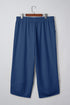 Solid Elastic Waist Asymmetrical Hem Loose Capri Pants