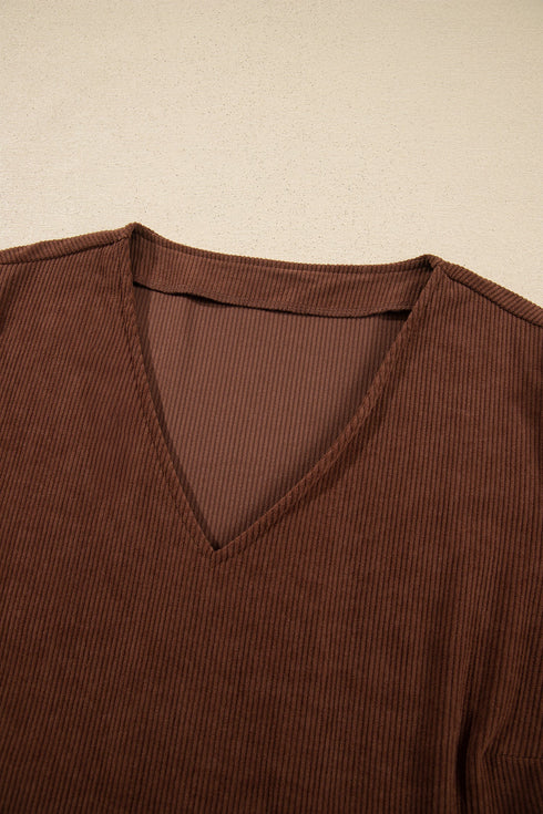 Corduroy V Neck Long Sleeve Mini Dress