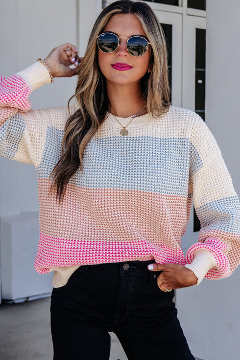 Round Neck Drop Shoulder Long Sleeve Pullover Sweater