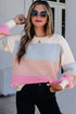 Paneled Drop Shoulder Round Neck Long Sleeve Pullover Sweater