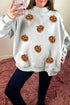 Sequined Pumpkin Graphic Exposed Seam Mock Neck Sweatshirt