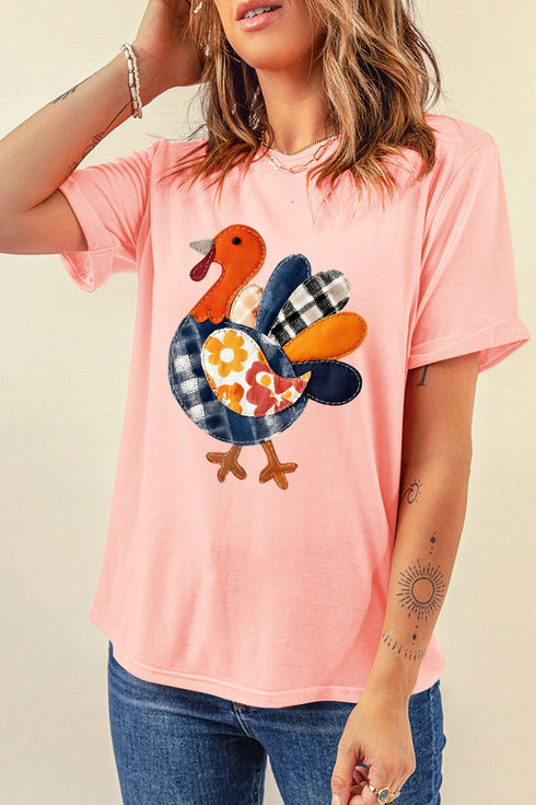 Turkey Applique Short Sleeve Round Neck Tee