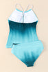 High Neck Keyhole Blouson Swim Tankini Top
