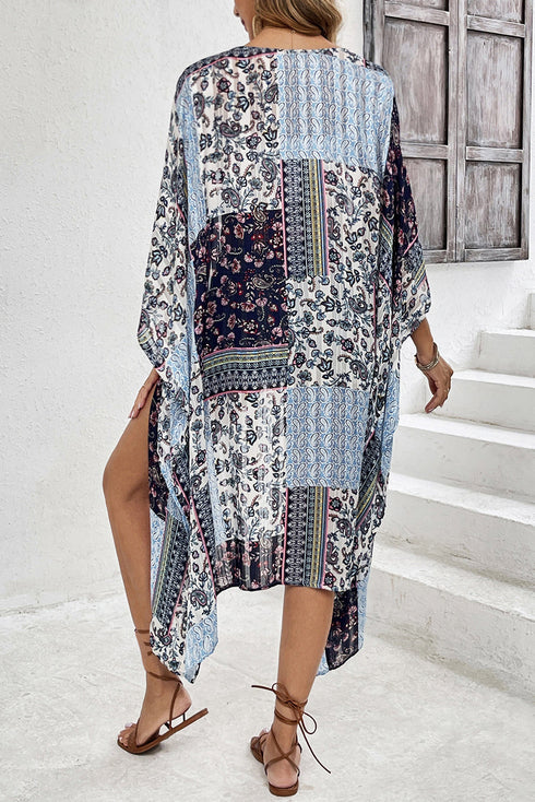 Bohemian Patchwork Print Open Front Resort Kimono
