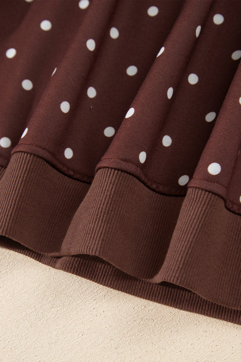 Polka Dot Print Collar Pullover Metal Button Sweatshirt