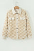 Checkered Corduroy Trim Metal Button Sherpa Jacket