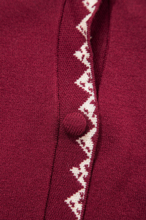 Bow Pocket Collared Long Sleeve Knit Cardigan