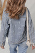 Bow Knot Print Raw Hem Washed Denim Jacket