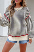 Striped Ribbed Trim Drop Shoulder Oversized Sweater