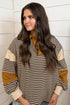 Striped Collar V Neck Long Sleeve Top