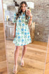 Floral Half Button Frill Sleeve Dress