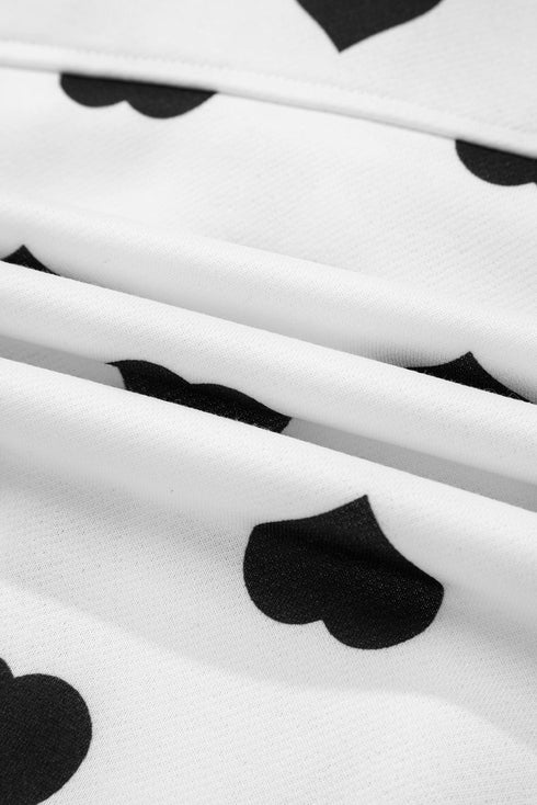 Heart Print Collared Double Flap Pocket Zip Jacket