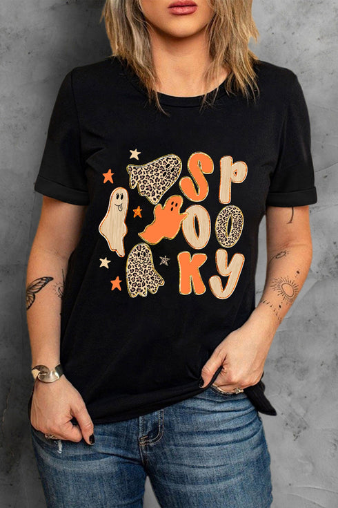 Spooky Ghost Print Short Sleeve Graphic Tee
