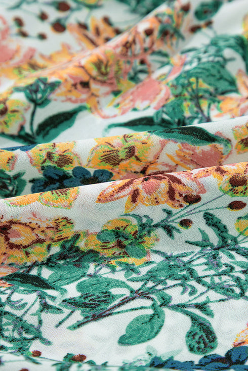 Magnolia Blossoms Ruffled V-Neck Dress