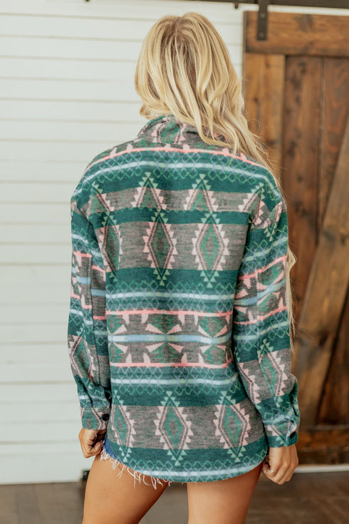 Geometric Print Button Front Long Sleeve Jacket