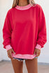 Mock Neck Plaid Pattern Trim Oversized Sweatshirt
