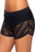 Geometric Lace Drawstring Waist Dolphin Hem Swim Shorts