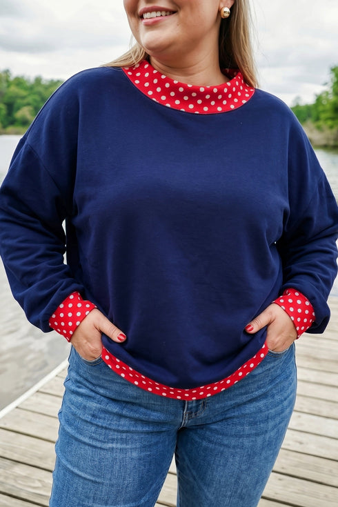 Polka Dot Pattern Patchwork Round Neck Sweatshirt