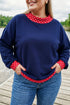 Polka Dot Patchwork Paneled Graphic Pullover Sweatshirt