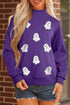 Sequined Ghost Print Mock Neck Graphic Sweatshirt