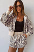 Leopard Zip Up Hooded Drawstring Pant Short Set
