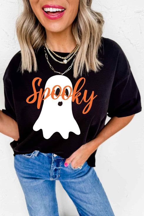 Spooky Ghost Character Print Expressive Graphic Tee