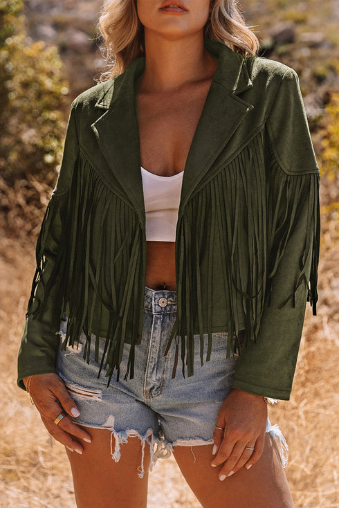 Cropped Faux Suede Western Fringe Tassel Jacket