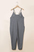 Exclusive Textured Ribbed Sleeveless V Neck Pocketed Jumpsuit