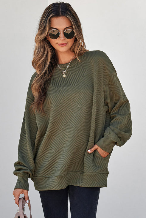 Textured Round Neck Drop Shoulder Pullover Sweatshirt