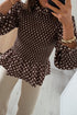 Southern Belle Polka Dot Ruffled Neck Shirred Hem Blouse