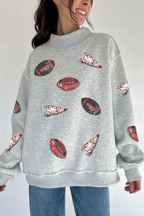 Sequin Rugby Game Day High Neck Baggy Graphic Sweatshirt