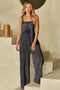 Washed Frayed Exposed Seam Wide Leg Denim Overall Jumpsuit