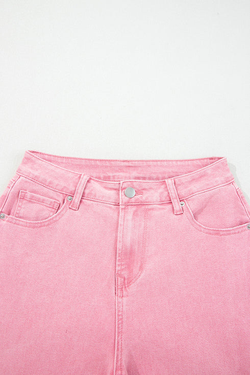 High Rise Cropped Washed Denim Wide Leg Jeans