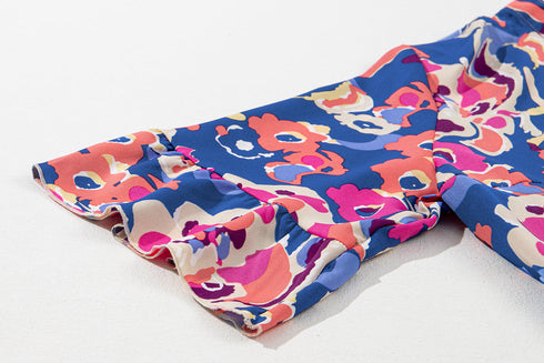 Floral Print Ruffled Three Quarter Sleeve Mini Dress