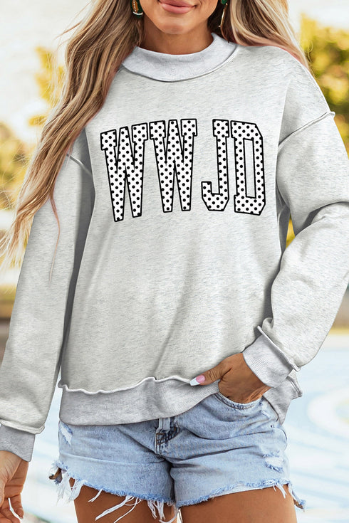 WWJD Polka Dot Mock Neck Pullover Sweatshirt